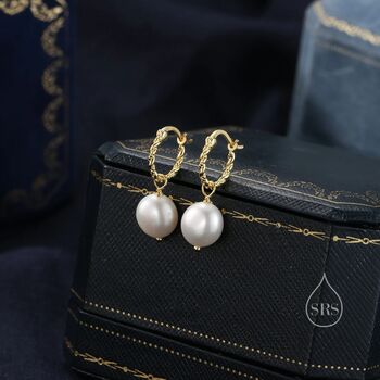 Baroque Pearl With Skinny Braided Hoop Earrings, 4 of 9