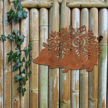 Rusted Metal Hedgehog With Flowers Gardeners Gift Art, 10 of 10