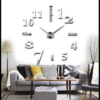 Modern 3D Silent 70/90cm Wall Clock, Black And Silver, 7 of 7
