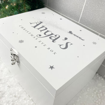 Personalised White Wooden Santa Sleigh Christmas Eve Box Three Sizes 22cm | 27cm | 30cm, 2 of 7