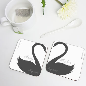 Personalised Swan Heart Coasters Pair, 3 of 7