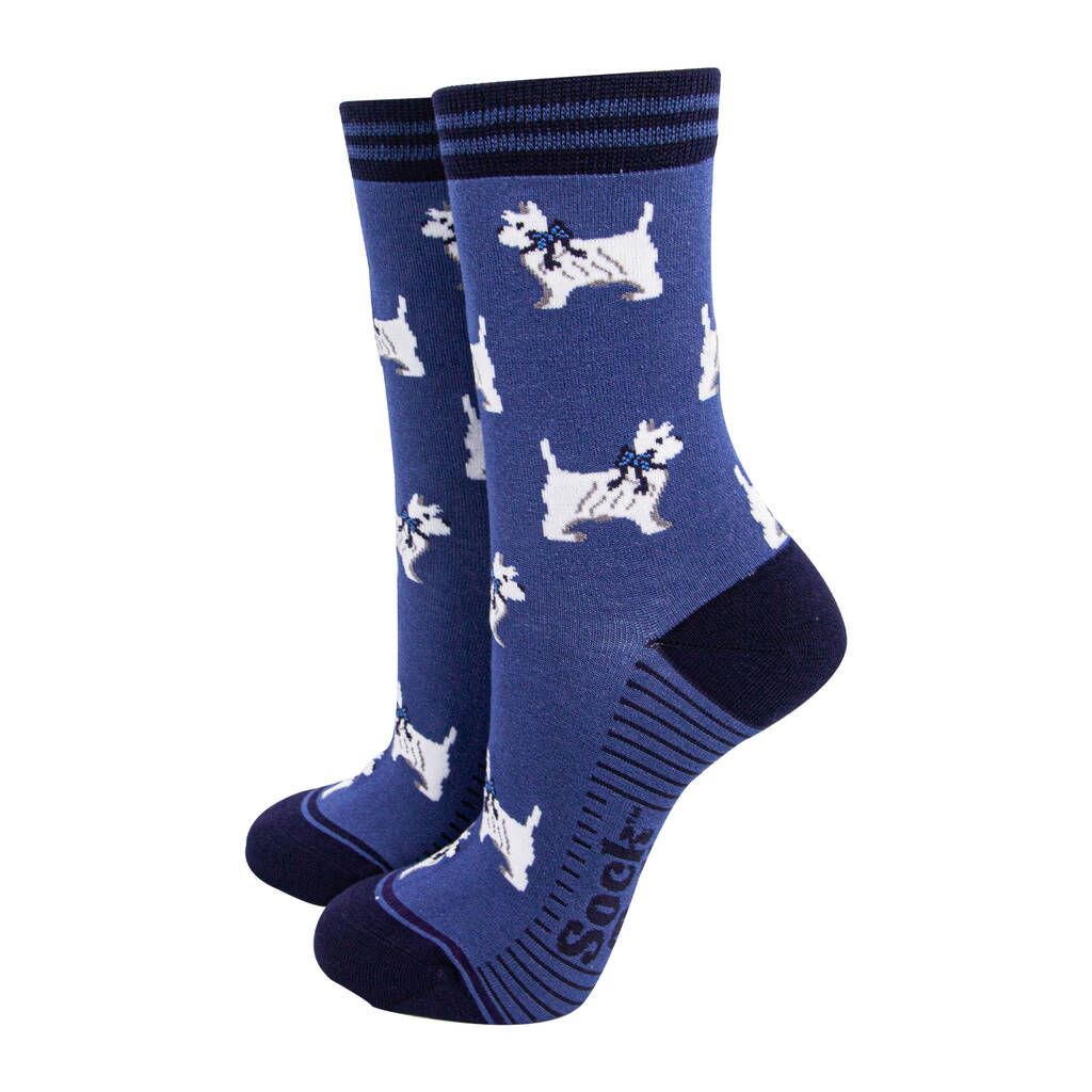West Highland Terrier Bamboo Dog Socks Women's Blue, 1 of 3