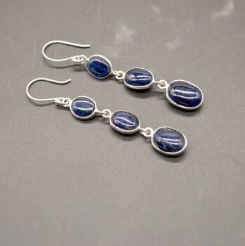 Blue Sapphire Drop Silver Earrings, 7 of 8