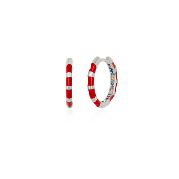 Blue Enamel Stripe Sterling Silver Hoop Earrings Zirconia Interior, 7 of 10