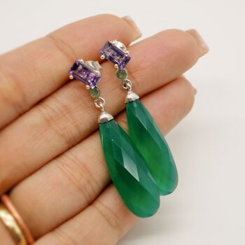 Green Onyx, Emerald, Amethyst Dangle Earrings, 3 of 10