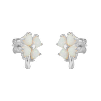 White Opal Four Leaves Clover Sterling Silver Earring In Silver, 3 of 8