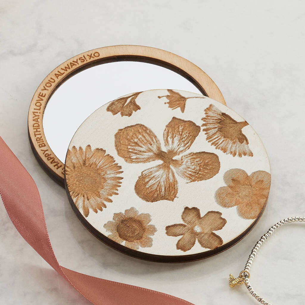 Engraved Flowers Compact Pocket Mirror, 1 of 11
