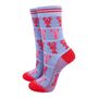 Fair Isle Lobster Bamboo Ankle Socks Women's Blue Red, thumbnail 1 of 3
