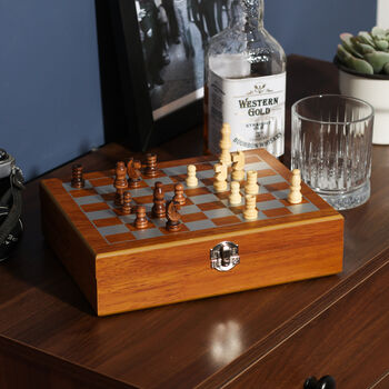 Personalised Chess And Hip Flask Trave Gift Set For Him Whiskey Present, 2 of 6