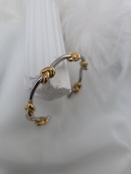 Heart Knotted Sterling Silver And 18 K Gold Plated Open Cuff Bracelet, 6 of 10