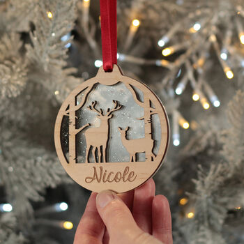 Glitter Deer 3D Christmas Tree Decoration Bauble, 5 of 8
