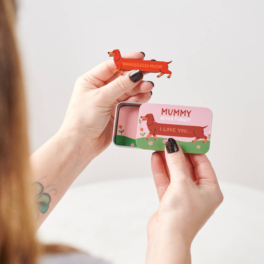 Personalised Sausage Dog Love Keepsake In A Tin, 1 of 5