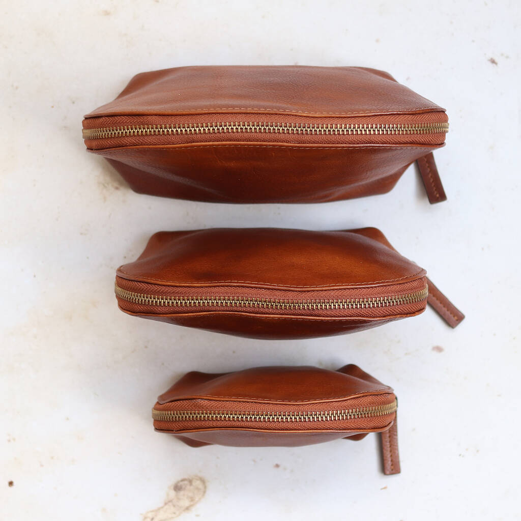 Leather Make Up Bag Set, Tan By The Leather Store