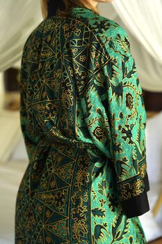 Peacock Green Batik Kimono Robe, 4 of 7
