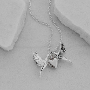 Lovey Dovey Two Doves And Heart Necklace, 2 of 3
