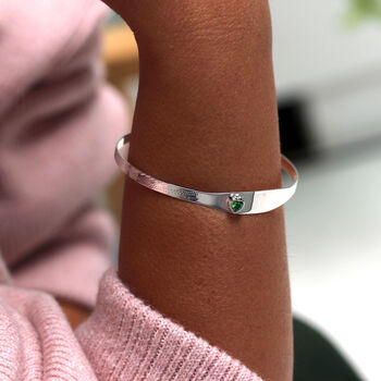 Engravable Sterling Silver Cz Birthstone Maiden Bangle, 5 of 9