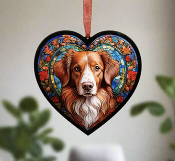 Nova Scotia Duck Tolling Retriever Stained Glass Effect Heart Suncatcher, 3 of 5