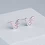 Sterling Silver Pink Sparkly Butterfly Stud Earrings, thumbnail 1 of 5