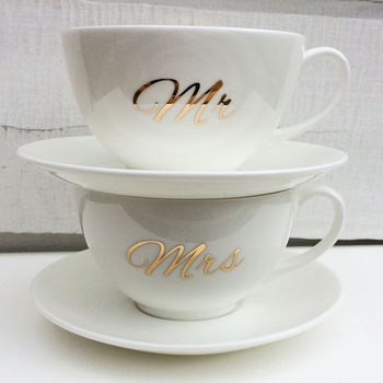 Mr And Mrs 22 Carat Gold Fine Bone China Tea Cups, 2 of 9