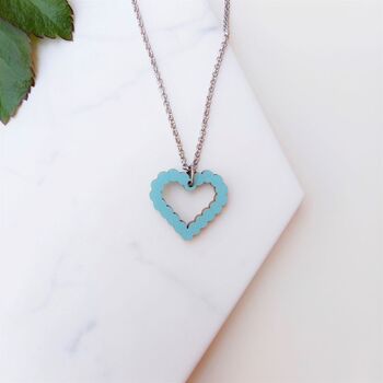 Bubble Heart Wooden Necklace Blue Sustainable Eco Gift, 2 of 8