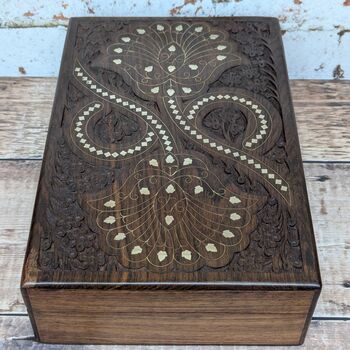 Gift For Mum; Floral Carved And Inlaid Large Box, 2 of 7