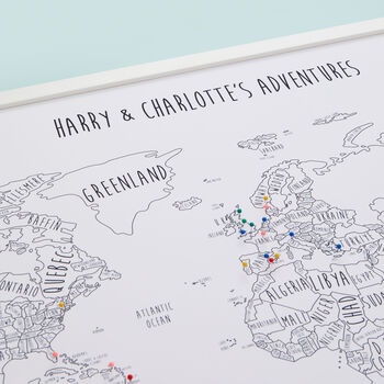Detailed Personalised World Travel Pinboard Map, 9 of 12