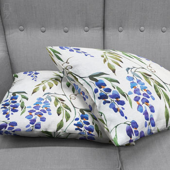 Blue Wisteria With Green Leaves Cushion Cover, 4 of 7
