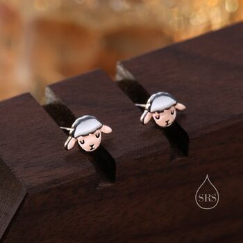 Two Tone Sheep Stud Earrings In Sterling Silver, 2 of 11
