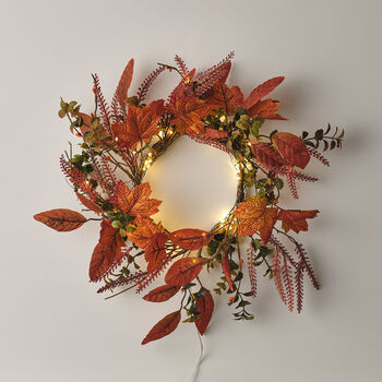 40cm Orange Mixed Leaf Foliage Autumnal Wreath, 3 of 3