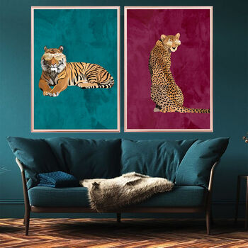 Custom Personalised Set Three Big Cats Tiger Art Prints, 4 of 8