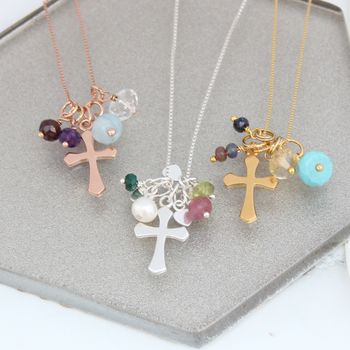 Personalised Cross Necklace With Birthstones, 7 of 12