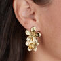 Double Flower Earrings In Golden Stainless Steel, thumbnail 1 of 4