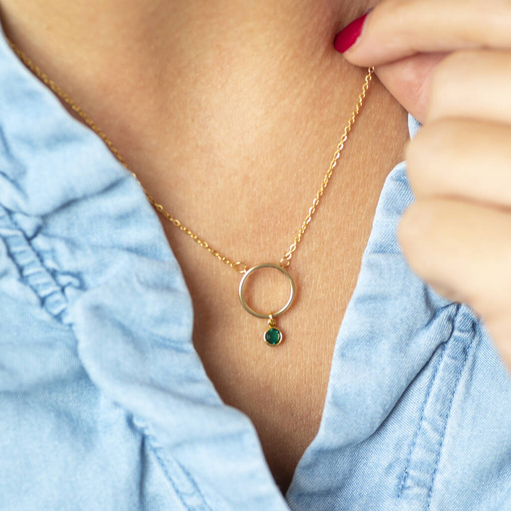 Minimalist Gold Plated Circle Birthstone Charm Necklace, 1 of 11