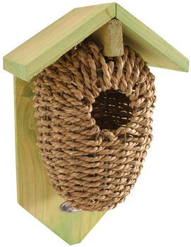 Wooden Wren Bird House Box Seagrass Hanging Nest Box, 5 of 7