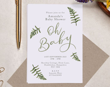 Personalised A6 Botanical 'Oh Baby' Baby Shower Invite, 3 of 3