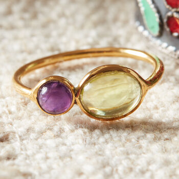 Green Peridot And Purple Amethyst Friendship Ring, 6 of 8