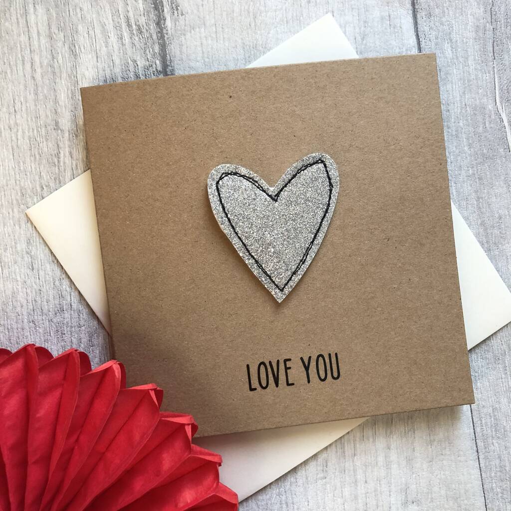 Love You Glitter Heart Birthday/Anniversary Card By Alphabet Bespoke
