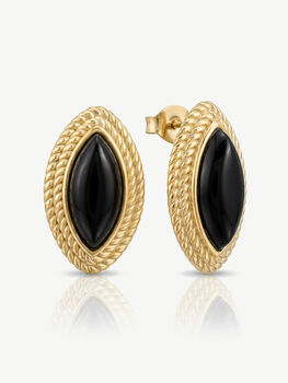 Black Stone Big Statement Stud Earrings, 2 of 4