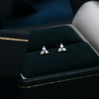 Aurora Cz Trio Stud Earrings In Sterling Silver, 2 of 12