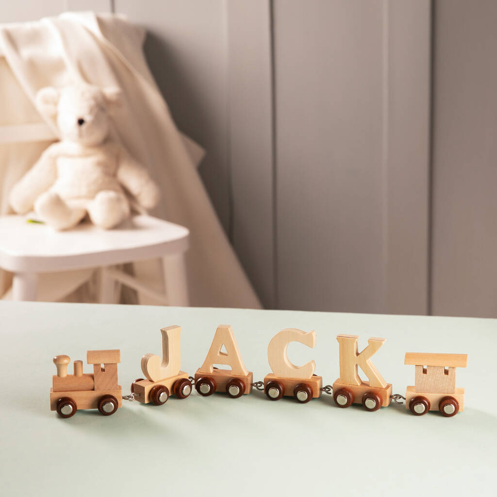 Personalised New Baby Wooden Name Train, 1 of 9