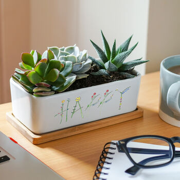 Personalised Floral Lettering Ceramic Bamboo Planter, 3 of 5