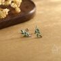 Sterling Silver Emerald Green Leaf Internally Threaded Flat Back / Screw Back / Stud Earrings, thumbnail 6 of 12