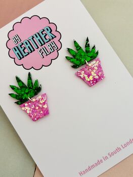 House Plant Glitter Earrings / Plant Lover Gift / Botanical Statement Jewellery / Cute Garden Accessories, 5 of 5