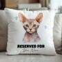 Personalised Devon Rex Cat Reserved For Cushion Cover, thumbnail 1 of 2