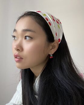 Cherry Print Silk Audrey Triangle Headscarf, 6 of 8