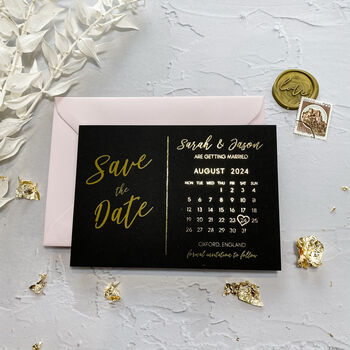 Save The Date Black And Gold Wedding Invites, 6 of 6