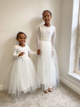 Long Sleeve Lace Flower Girl Dress – Heart Back Tulle Dress For Communion And Christening, 7 of 12