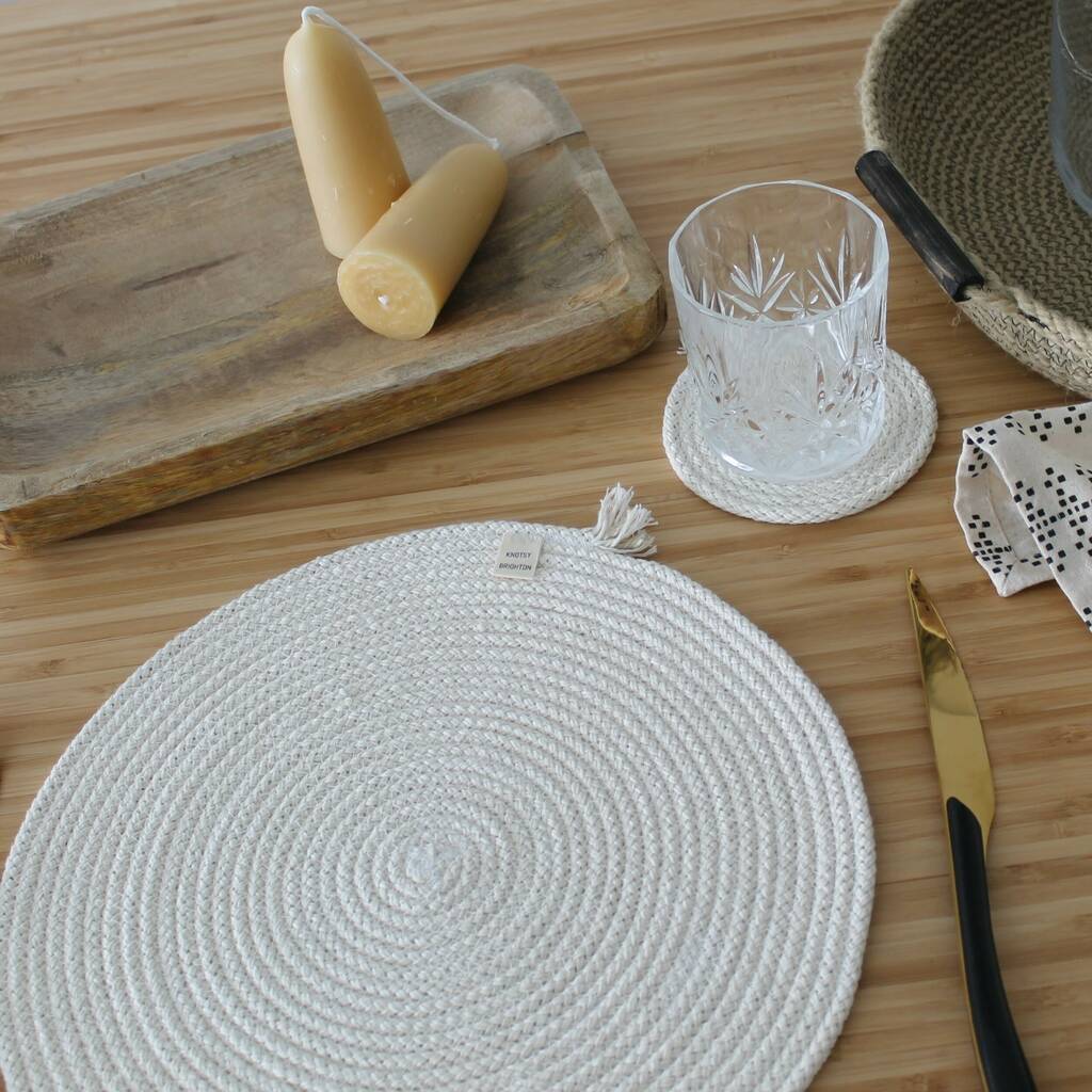 Pure White Cotton Rope Placemat By Knotsy Brighton