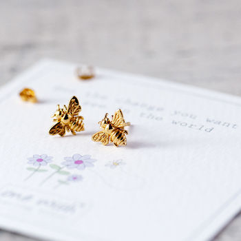 Honey Bee Gold And Rose Gold Stud Earrings, 3 of 10