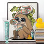 Sloth Cleaning Teeth, Funny Toilet Art, thumbnail 1 of 7